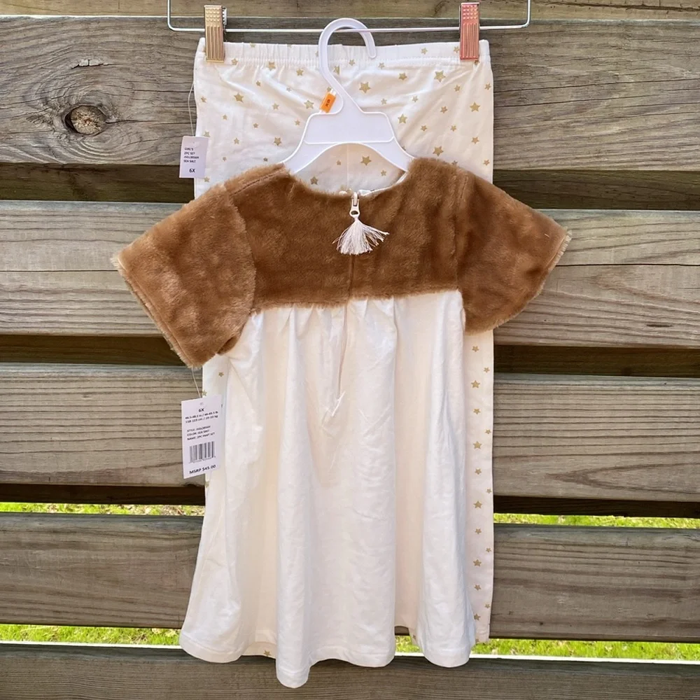 Jessica Simpson Sea Salt Faux Fur Short Sleeve 2 Piece Outfit Girls 6X